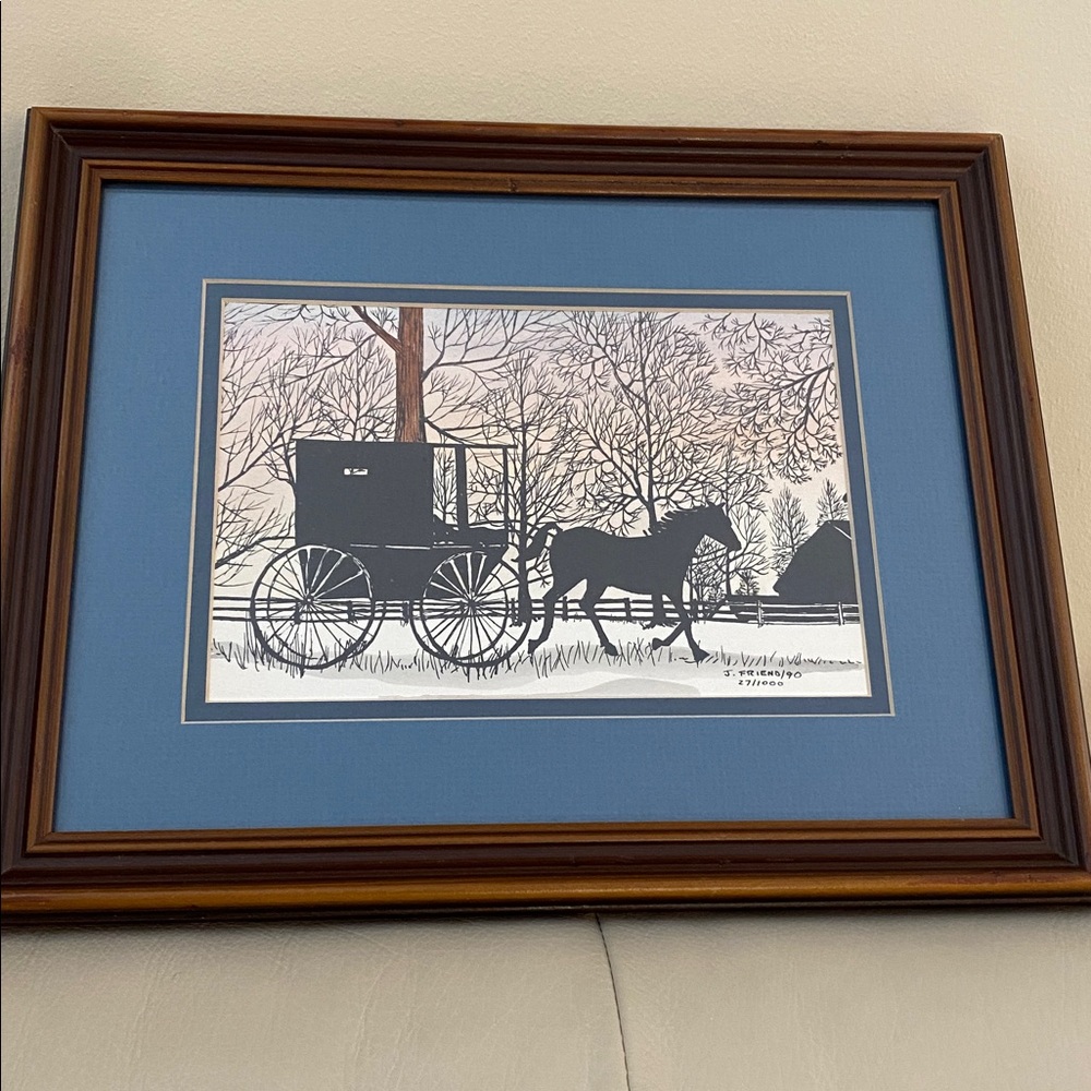 Framed Horse & Buggy Silhouette Art by James Friend “Amish Skyline II” # 27/1000